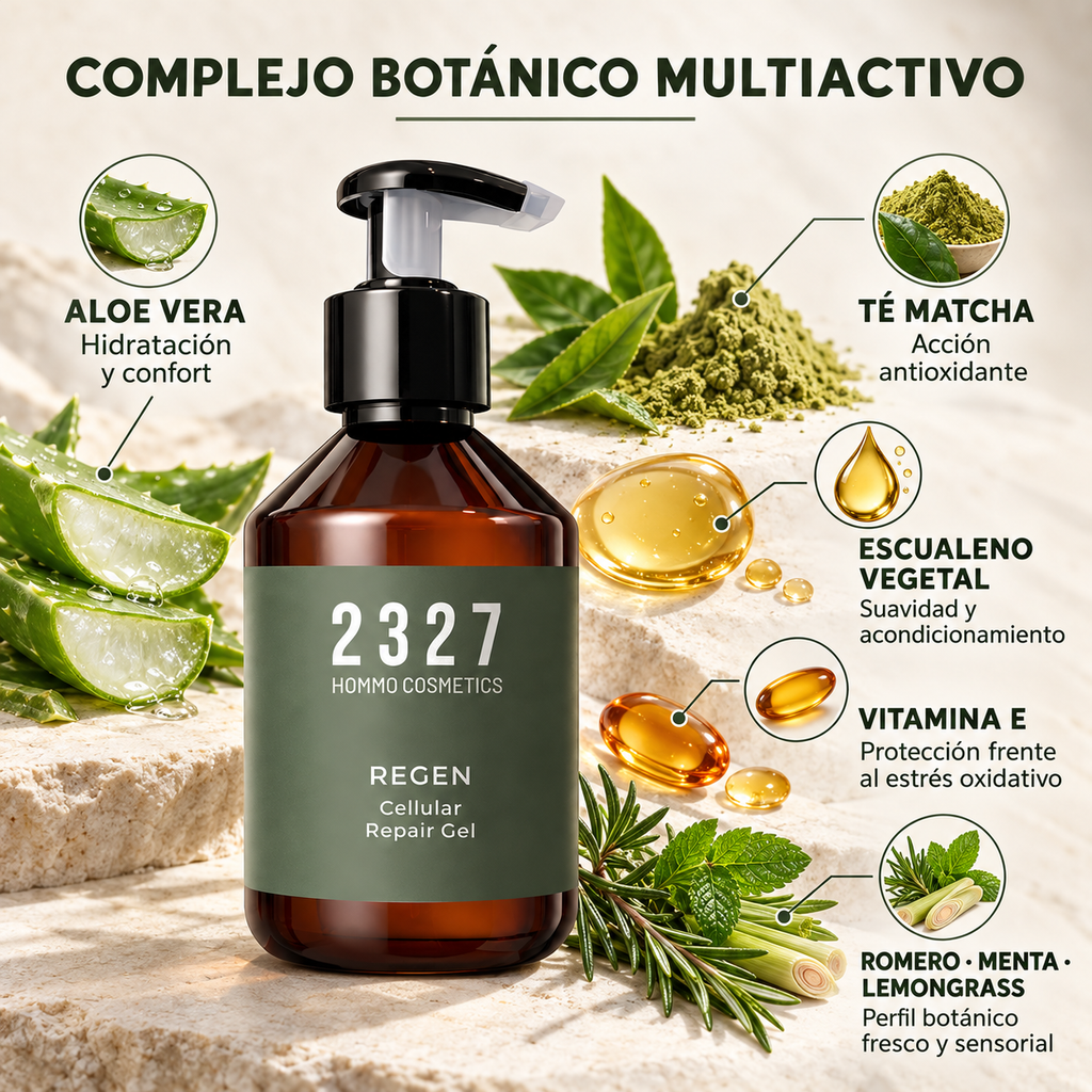 Complejo botánico de REGEN con aloe vera, té matcha, escualeno vegetal y vitamina E