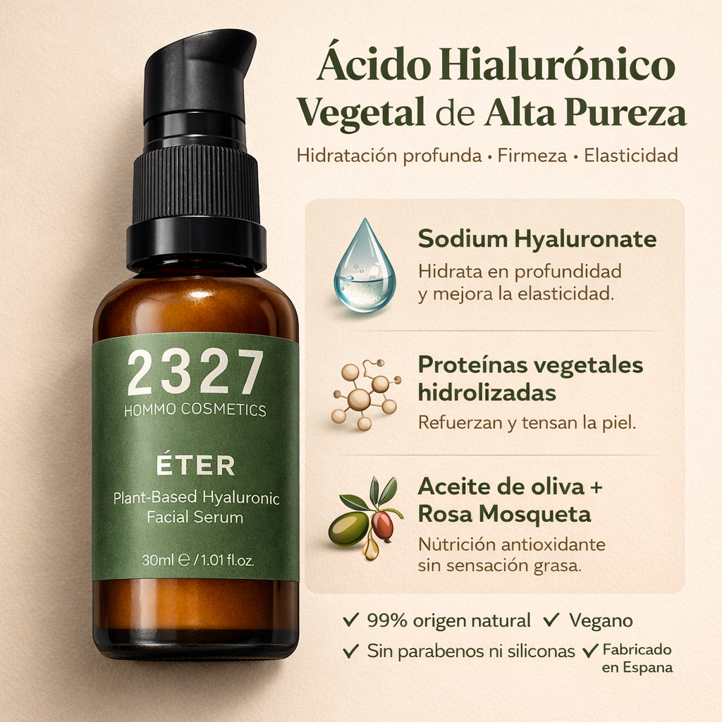 ÉTER · Sérum Facial Hombre con Ácido Hialurónico · Hidratación, Firmeza y Efecto Reafirmante · 30 ml