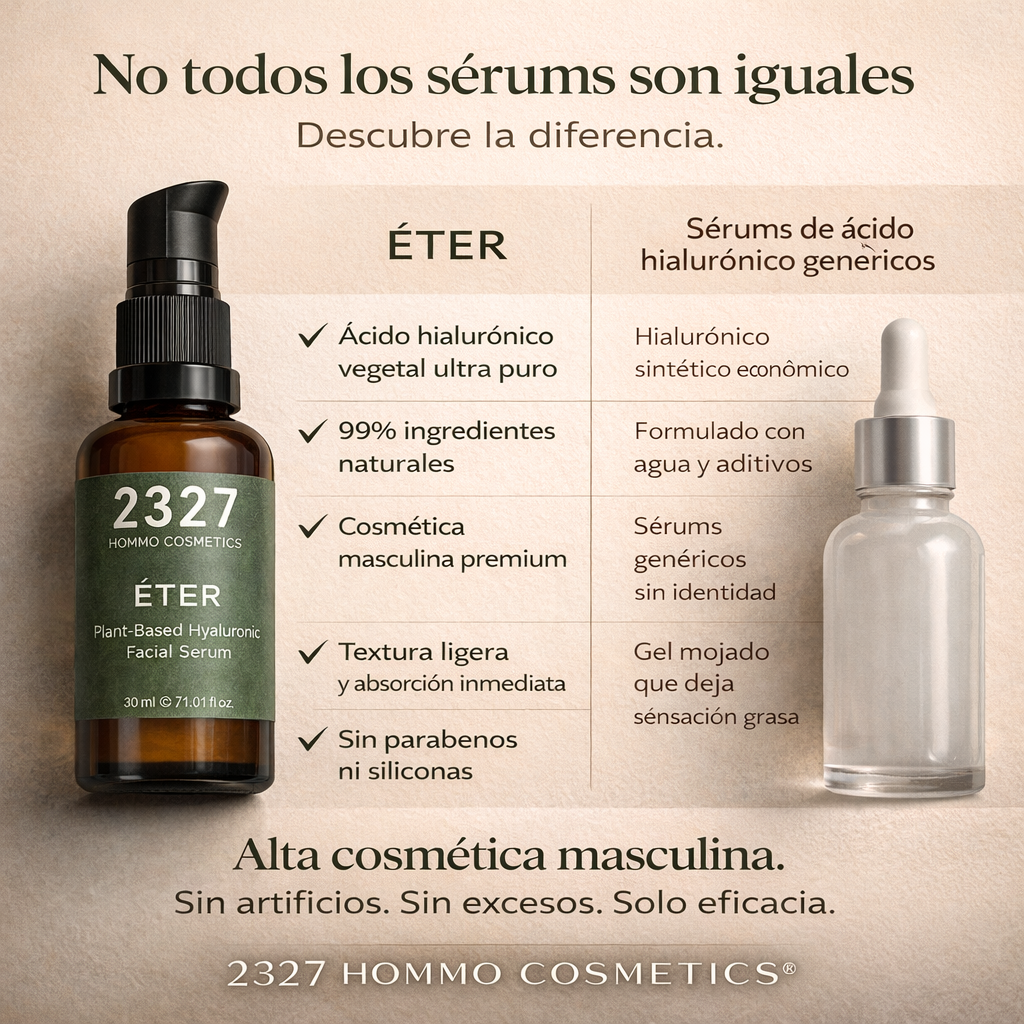 ÉTER · Sérum Facial Hombre con Ácido Hialurónico · Hidratación, Firmeza y Efecto Reafirmante · 30 ml