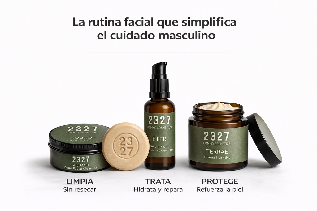 ELEMENTVM · Rutina Facial Hombre · Limpieza, Sérum e Hidratación Premium · 3 Productos