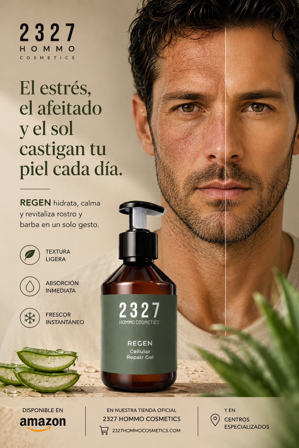 REGEN · Gel Hidratante Facial Hombre · Rostro, Barba, Aftershave y Aftersun · 200 ml